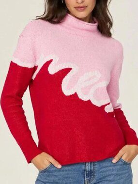 Rachel Antonoff Hazel Meow Sweater Pink Red Whimsical eclectic fun cozy Fall M L